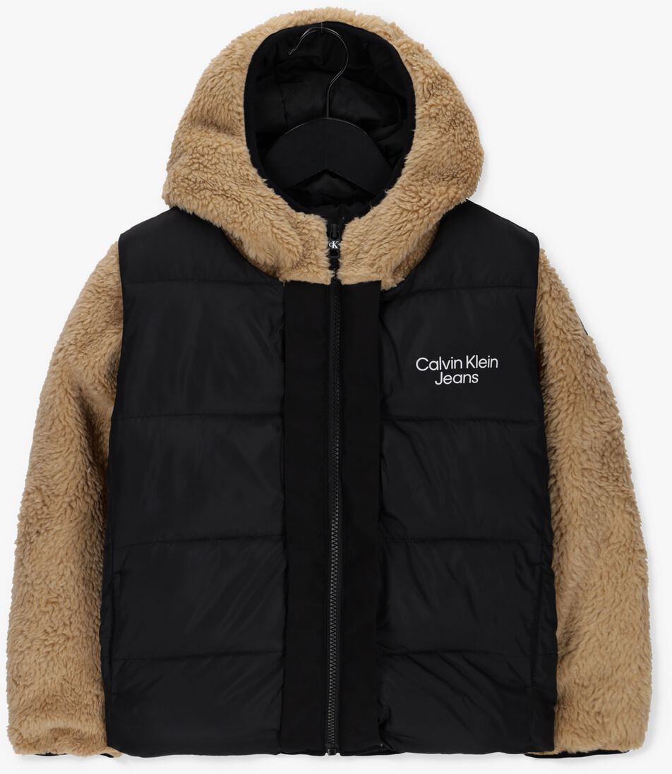 CALVIN KLEIN zwarte calvin klein gewatteerde jas 2 in 1 hybrid teddy jacket