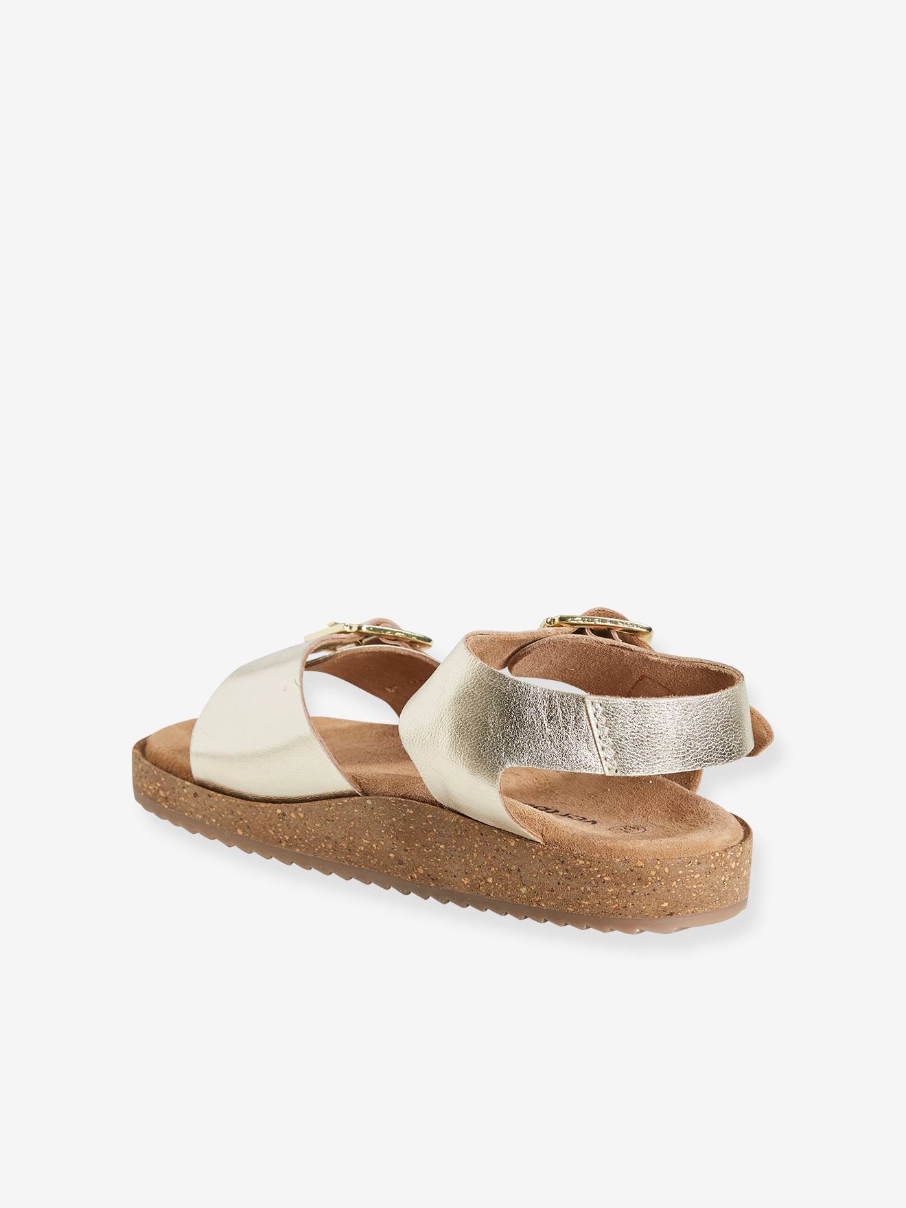 Sandálias acolchoadas de couro para meninas, verde médio, lisas