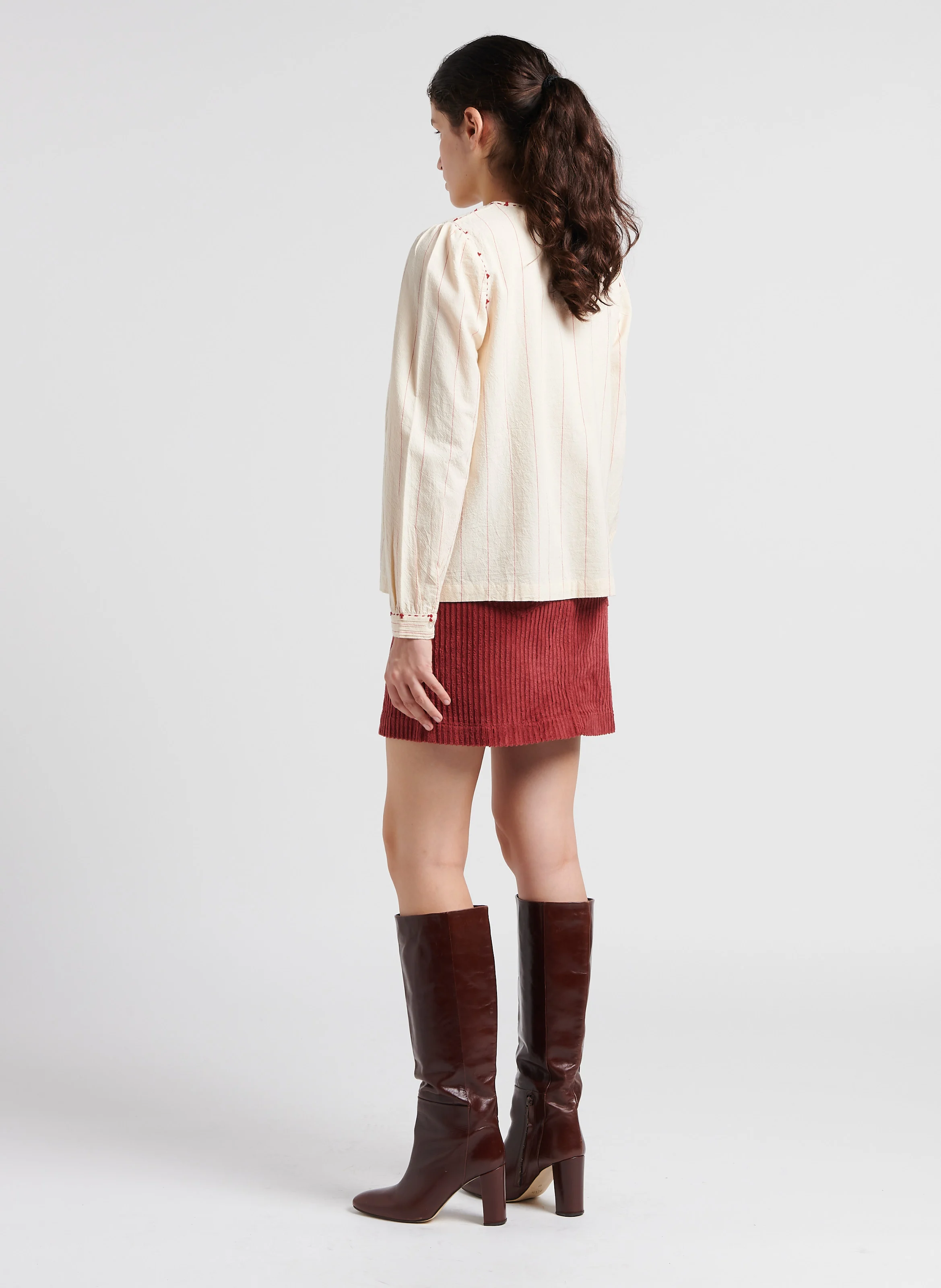 CRAQ - Chemisier col rond rayé en coton bio| Blanc