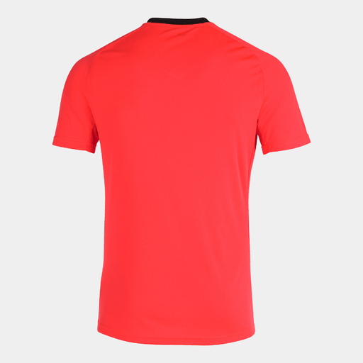 Camiseta Joma Tiger III de manga curta, cor coral fluorescente e preta.