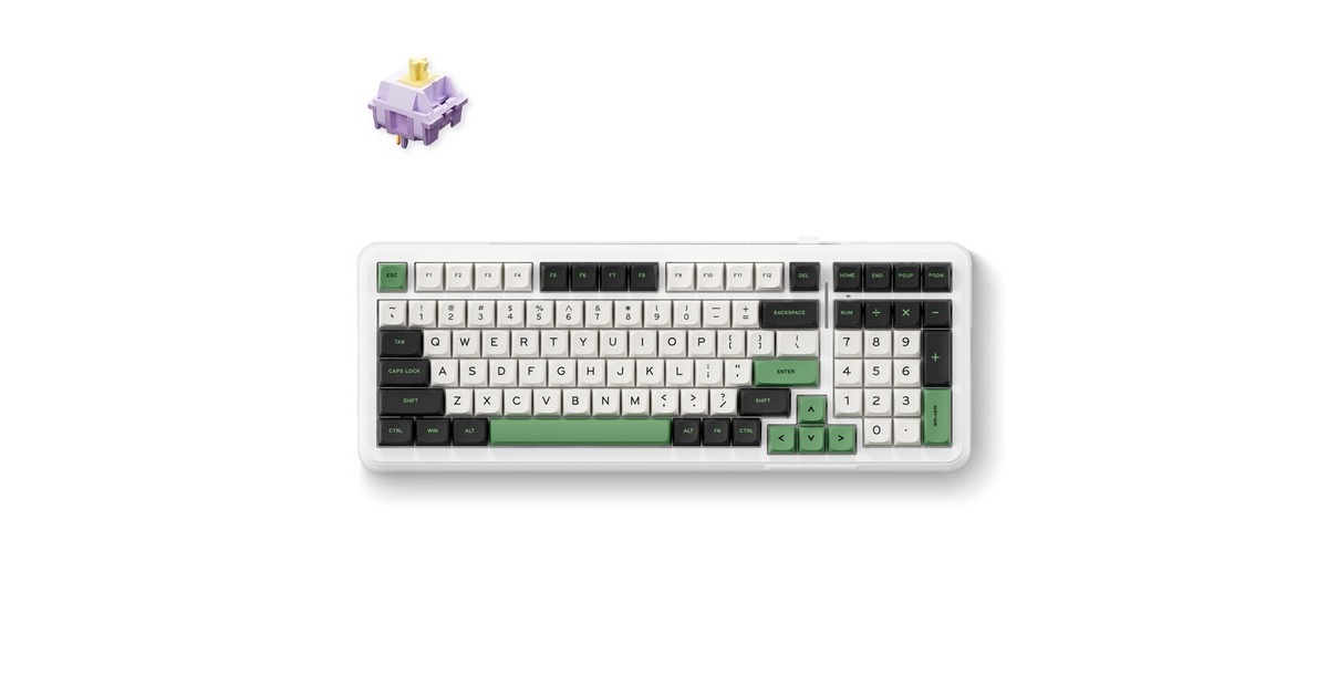 MCHOSEK99 Emerald Green Hyacinth Wireless Gasket Mount Mechanical, toetsenbord  (Wit/groen, US lay-out, KTT Hyacinth, 98%, RGB, Hot swap, Double-Shot PBT, draadloos / Bluetooth / USB-C)