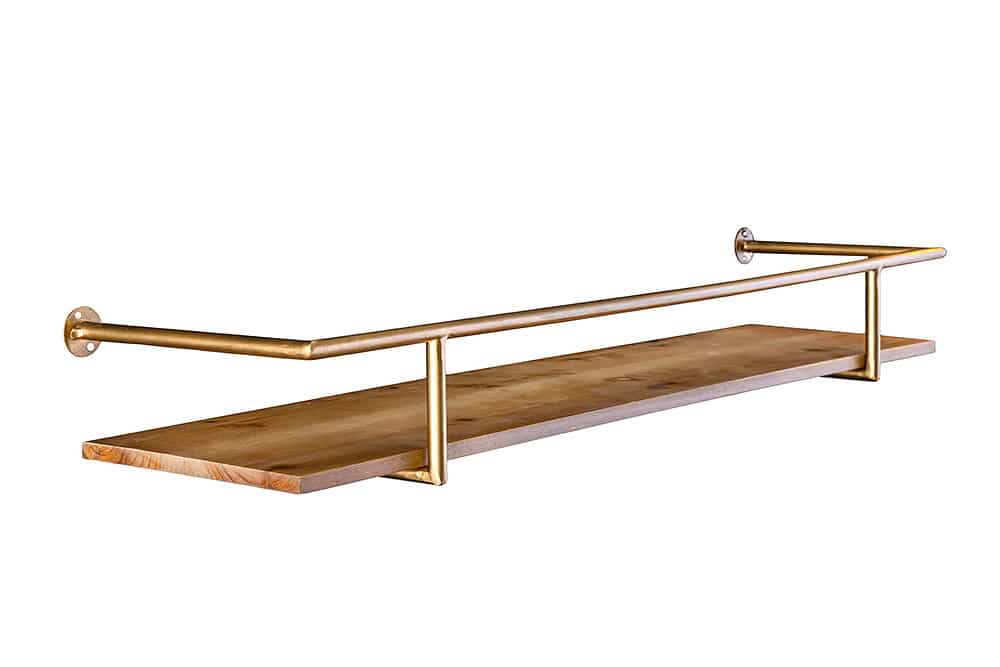 Massives Wandregal HERITAGE 75cm natur Pinienholz gold Metall