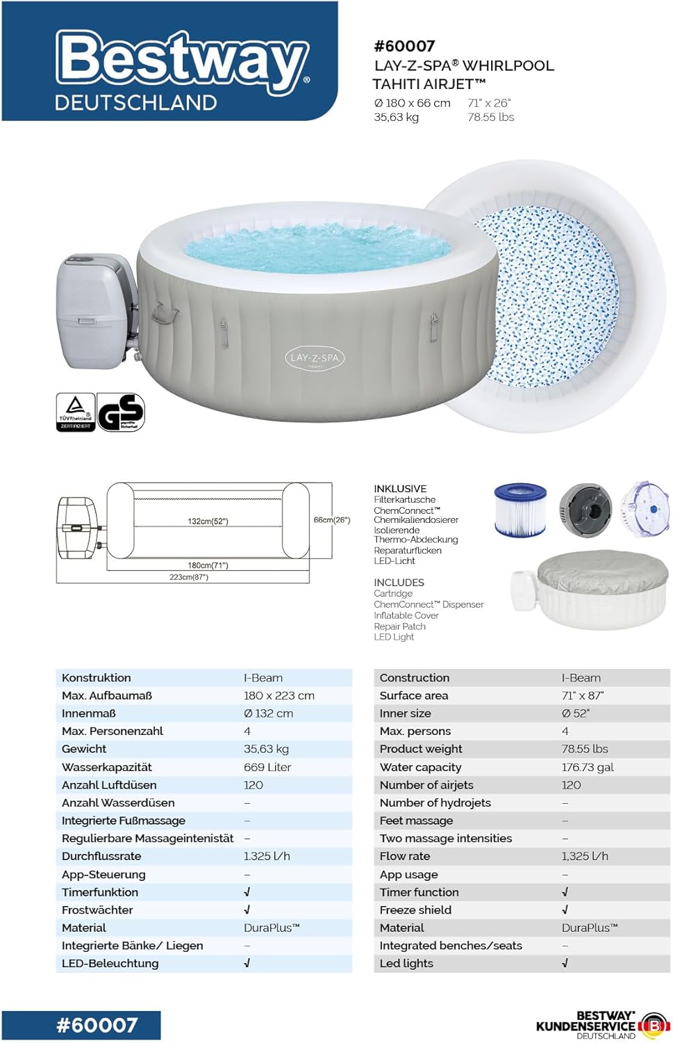 Spa gonflable rond BESTWAY Lay-Z-Spa® Miami Airjet™ 2 - 4 personnes