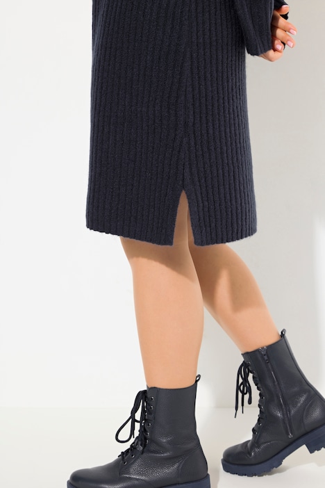 Strickkleid, A-Linie, Rippstrick, Troyerkragen, Langarm