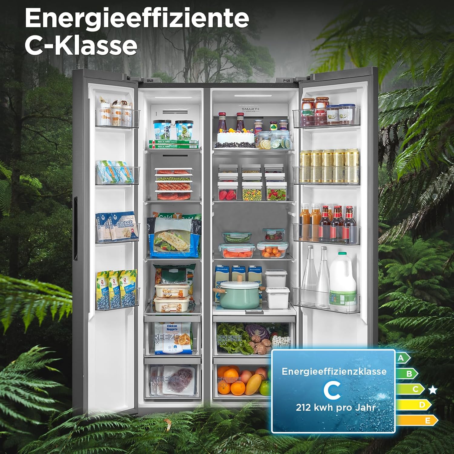 Midea MDRS791MIC46 Side-by-Side Kühlschrank mit No-Frost & WiFi | 592L, 177,5 cm Hoch, Inverter-Technologie, Multi-Air-Flow & Humidity Control | SuperCool & 37dB