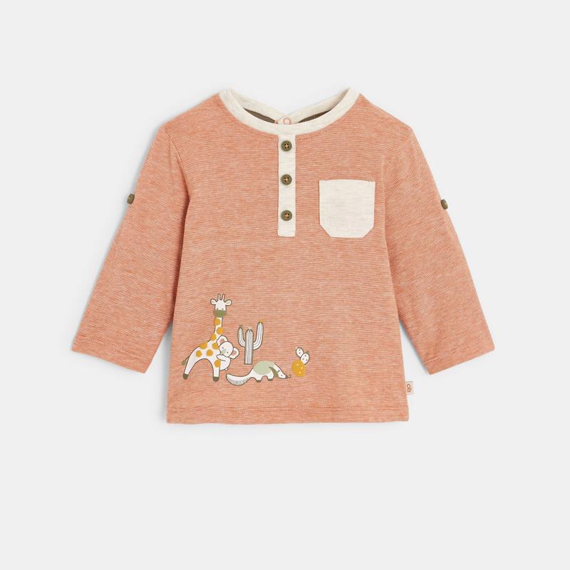 T-shirt tunisien rayé animaux orange bébé garçon Orange