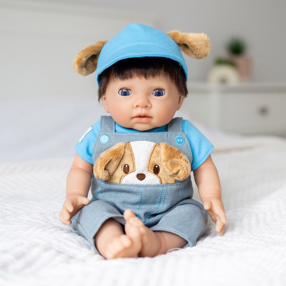 Tiny Treasures - dukke-outfit med hundehvalp i 3 dele