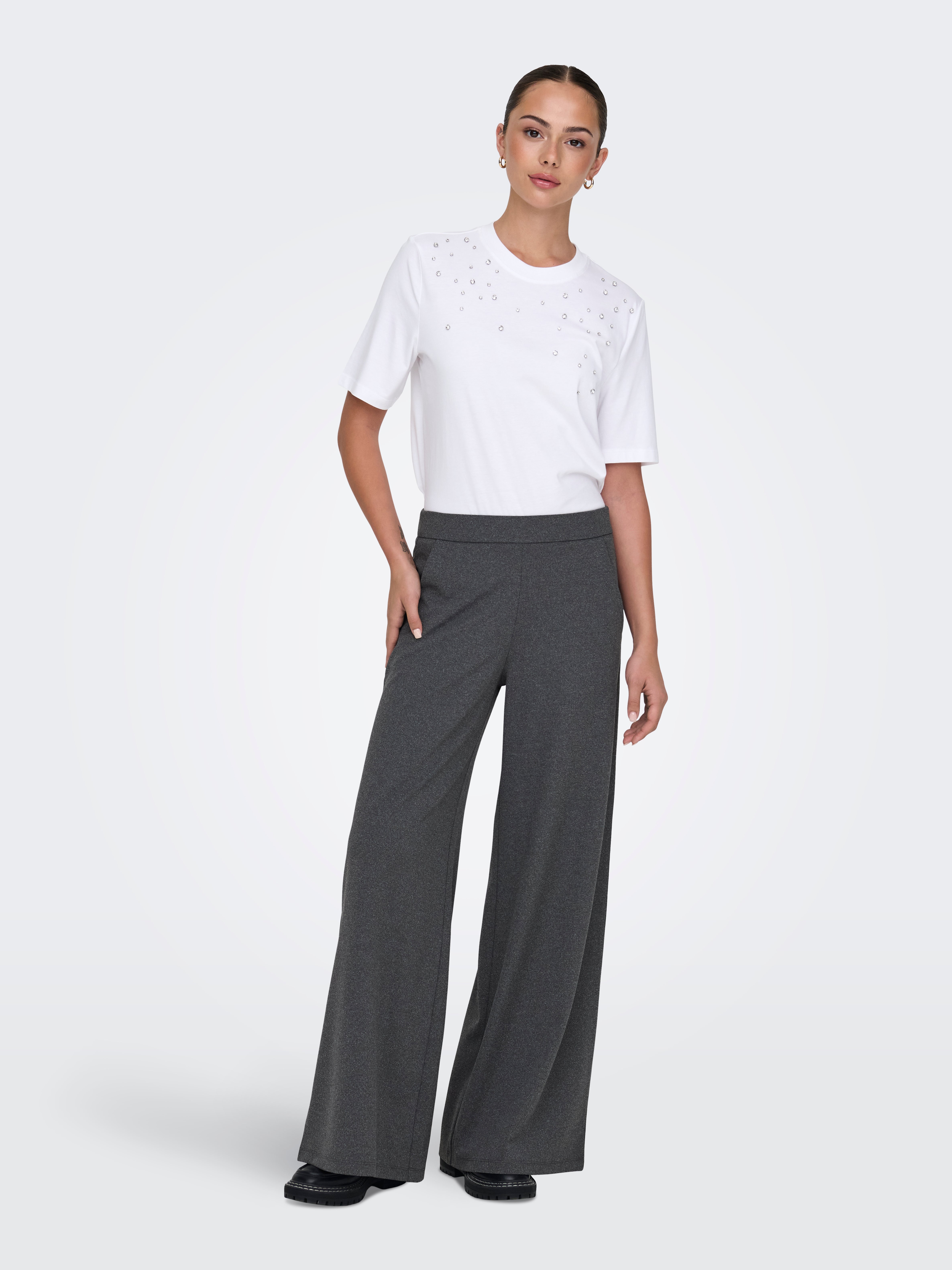 JDYTANJA Ausgestellt Hose mit weitem Beinschnitt Medium Grey Melange