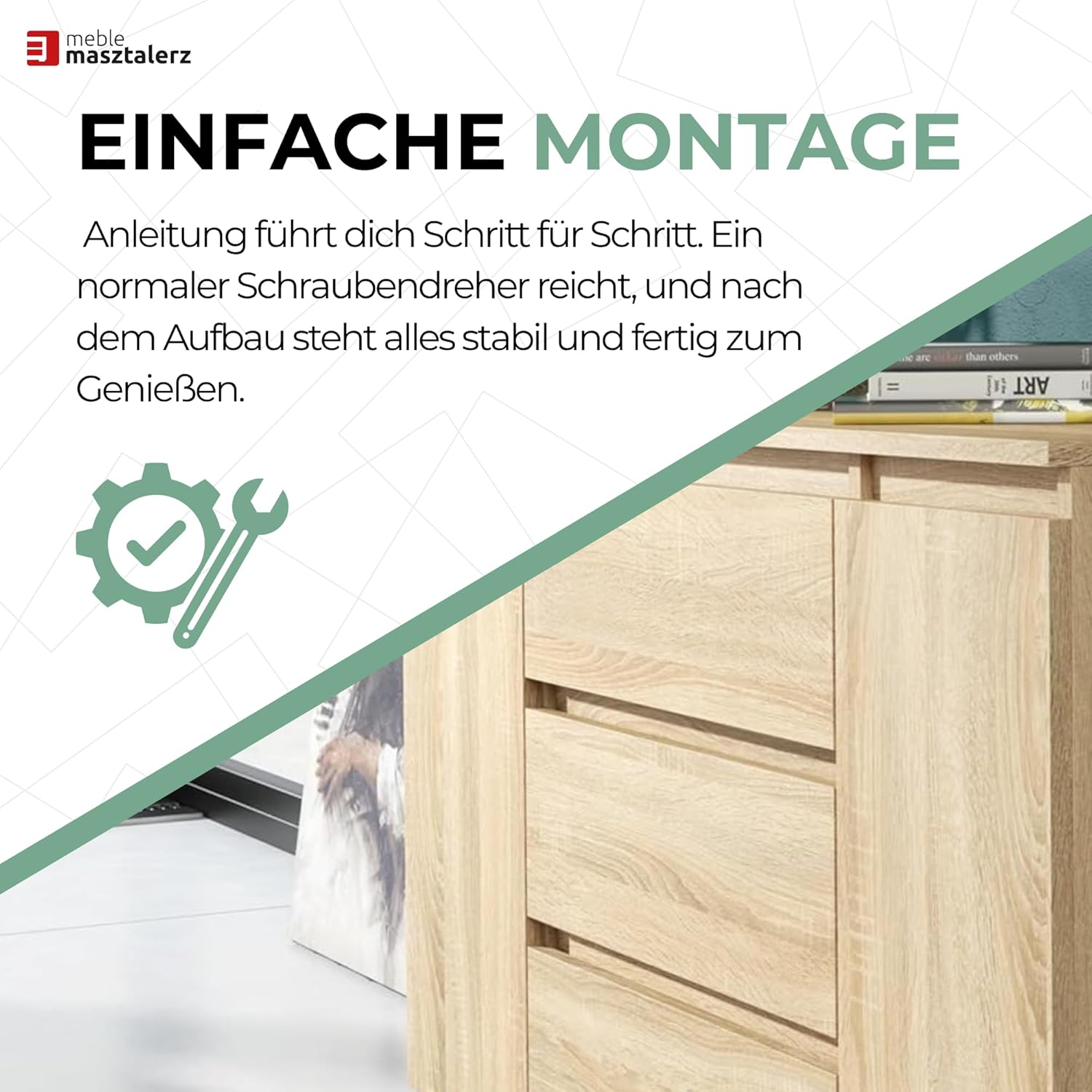 meble masztalerz Kommode 120 cm Breit - Modernes Sideboard - Highboard mit 3 Schubladen - Schubladenschrank - Kommodenschrank für Wohnzimmer, Flur, Schlafzimmer - Sonoma Eiche 120x78,2x39 cm