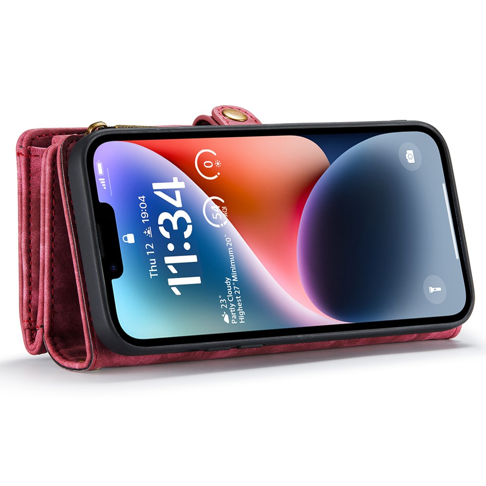 iPhone 15 2in1 Leder Tasche   Magnet Hardcase Karten Etui - Rot