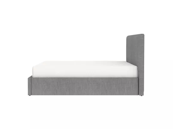 Lit adulte avec tête de lit et coffre de rangement – couchage 140x190 cm – tissu gris - sommier inclus - ANDY