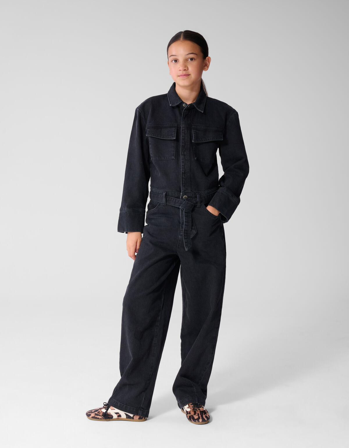 Relaxed Fit Denim Jumpsuit Zwart