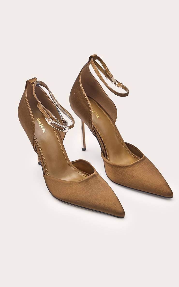 Vert Olive Escarpins À Talon Doré En Satin