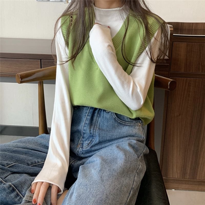 Kilopi - V-hals trui/top met lange mouwen en mock-neck