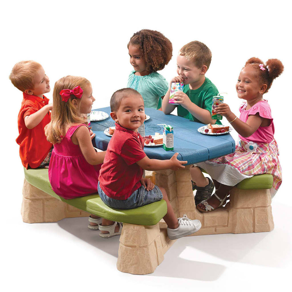 Table de pique-nique avec parasol aqua