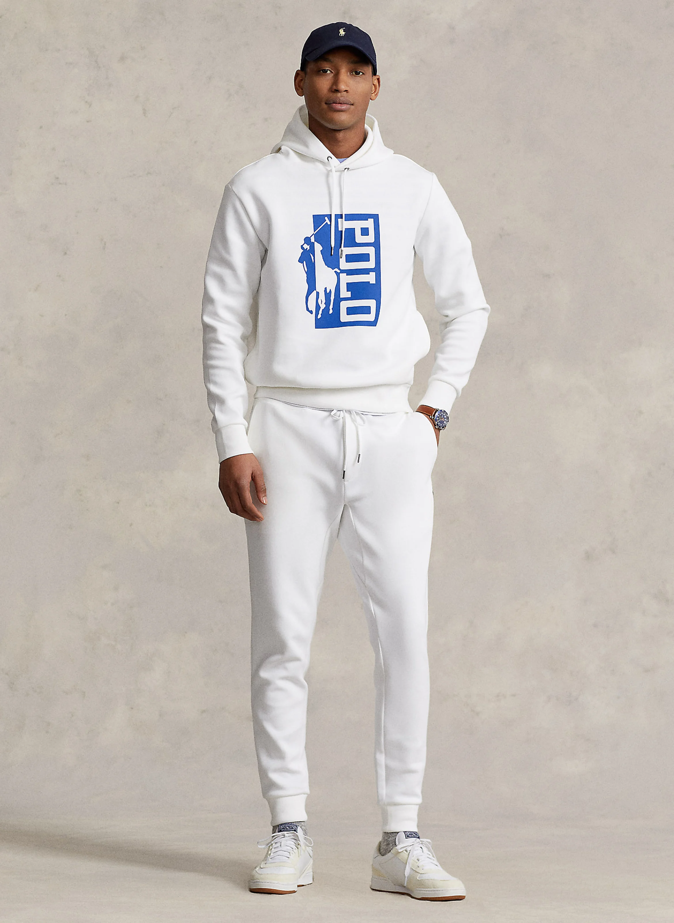 Jogging ajusté en coton mélangé | Blanc