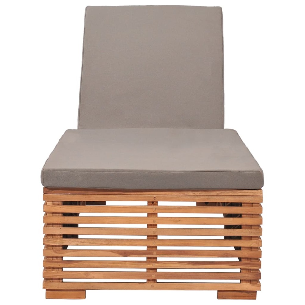 Transat chaise longue bain de soleil lit de jardin terrasse meuble d'extérieur avec coussin gris foncé bois de teck solide 02