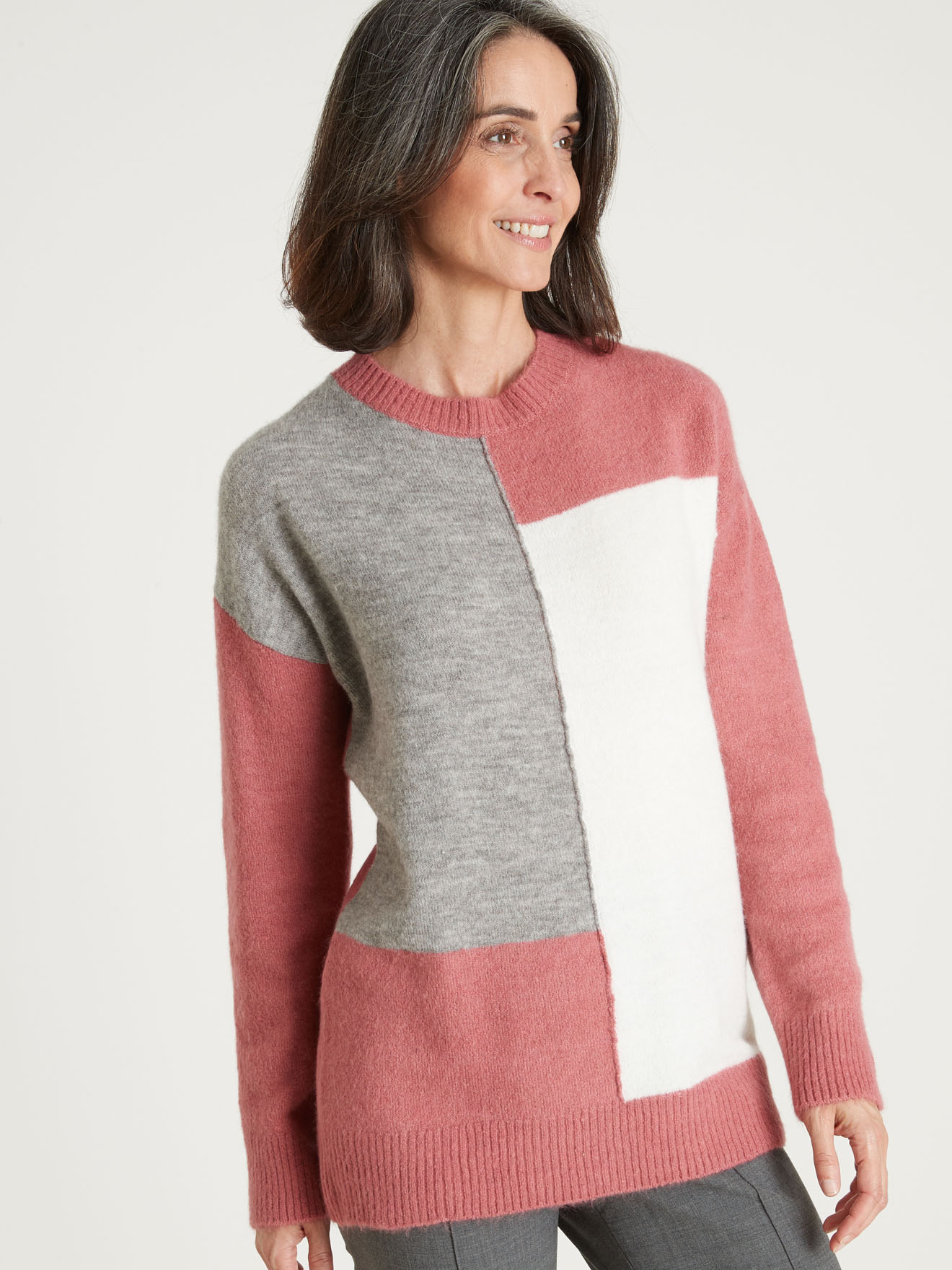Pull colorblock avec laine et mohair
