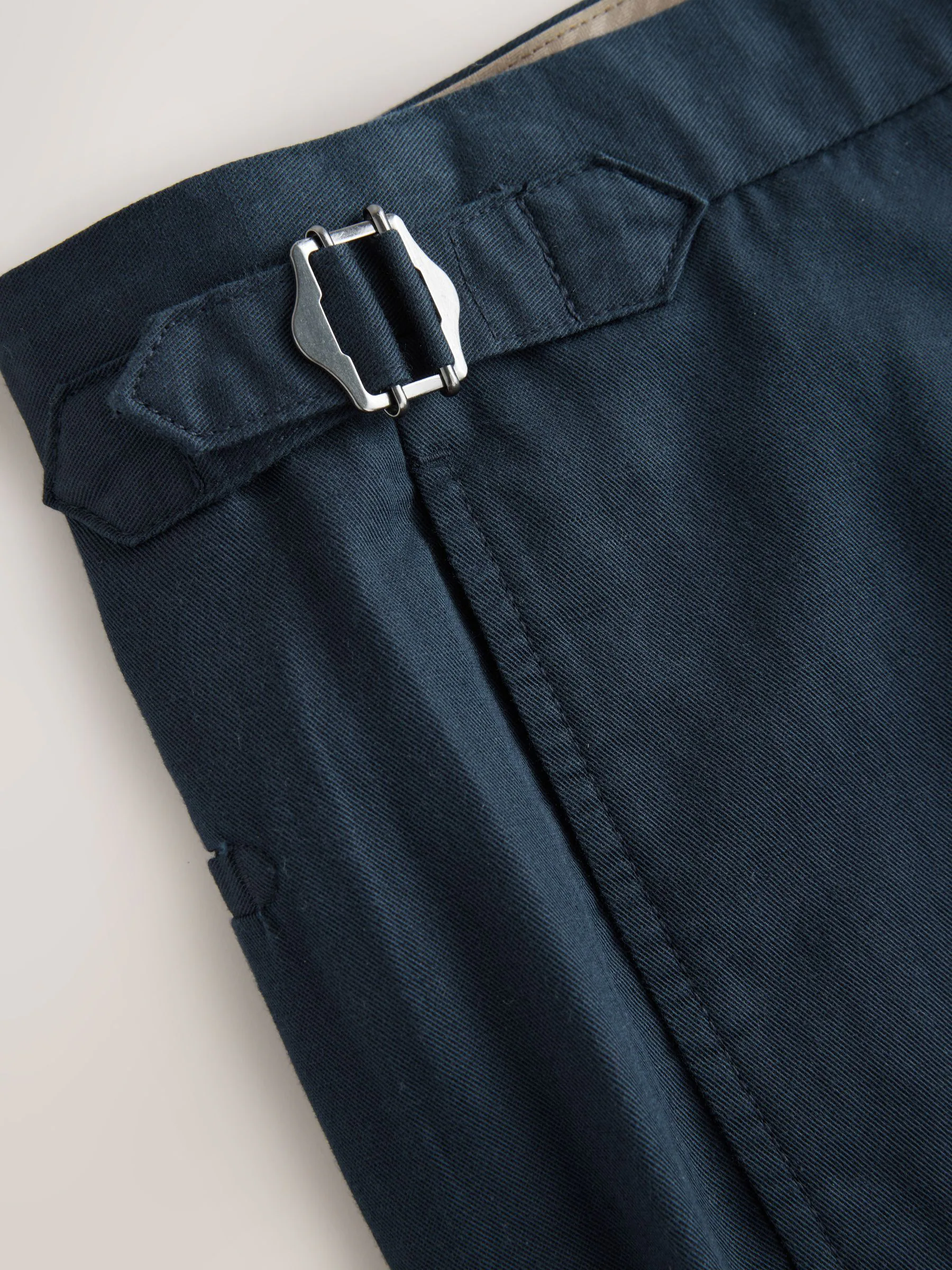 Donkerblauw - Slim-fit katoenen mix Broeken met verstelbare zijkanten, linnen en lyocell.