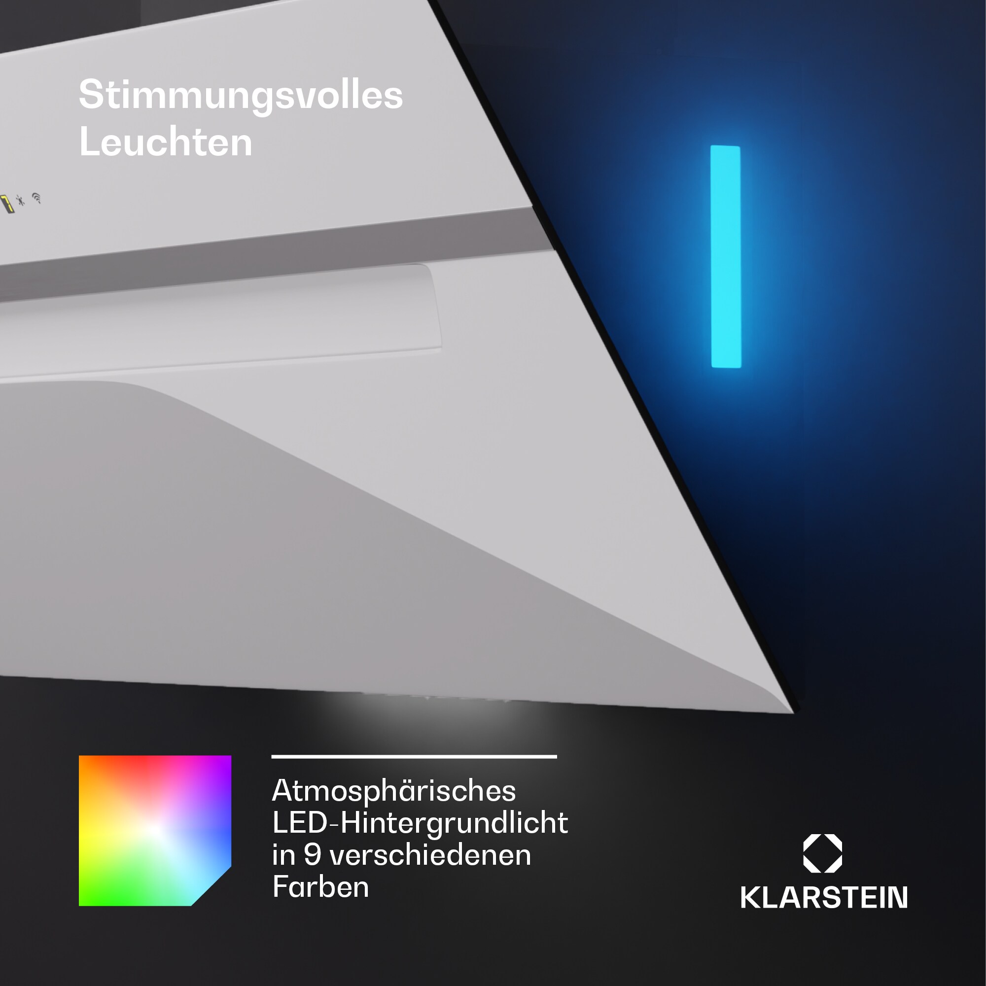 BigBite 90 Dunstabzugshaube 90 cm 305 m³/h LED-Display Glasfront App Weiß