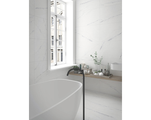 Porseleinen tegeldecoratie Verona blanco wit mat en gegroefd oppervlak 45 x 90 cm