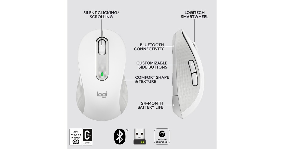 LogitechSignature M650 Medium Draadloze Muis  (Wit)