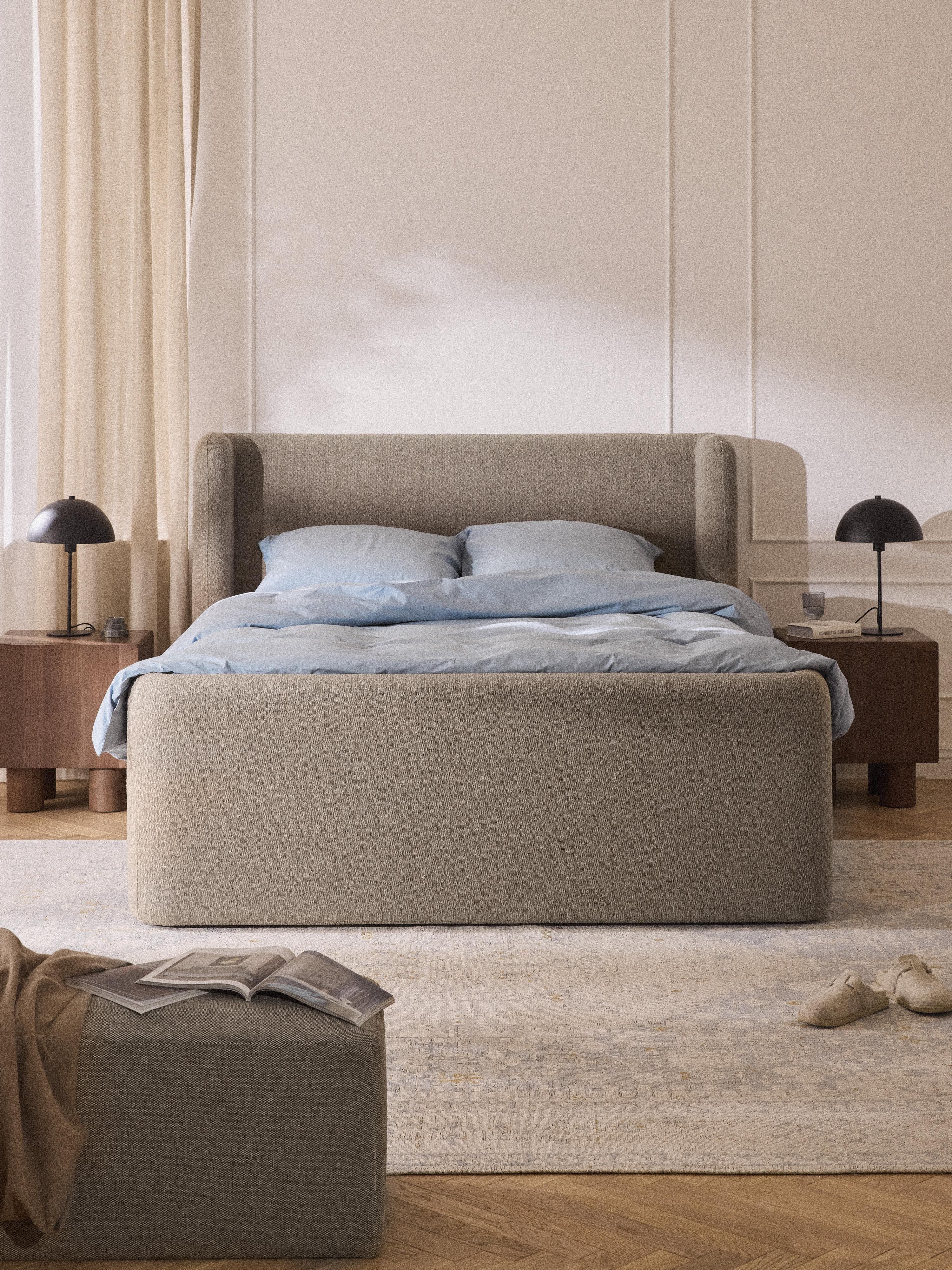 Bouclé boxspring bed Perla met opbergruimte