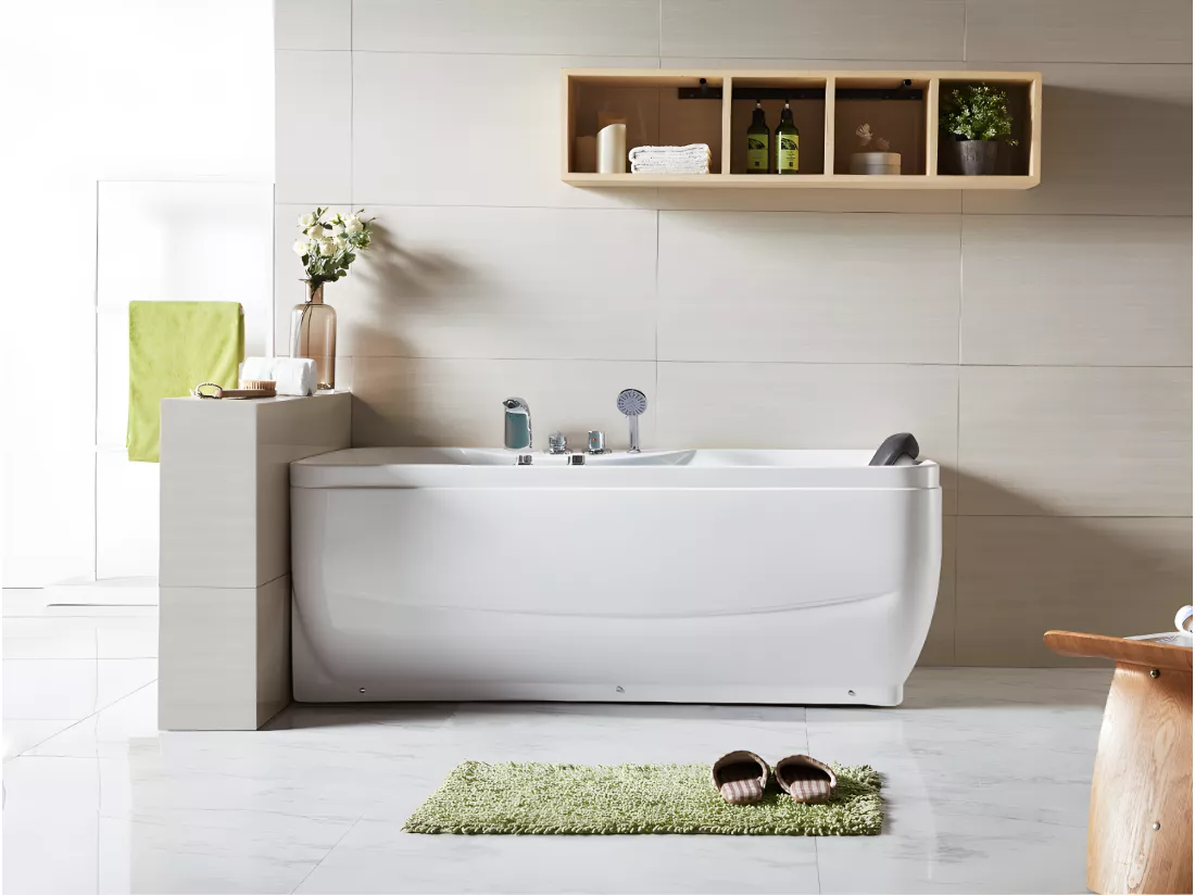 Baignoire balnéo blanche - 1 place - 140L - 150 x 75 x 54,5 cm - Angle gauche - GAVINO