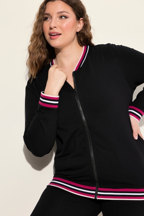 Loungewear-Jacke, Streifenbündchen, College-Look