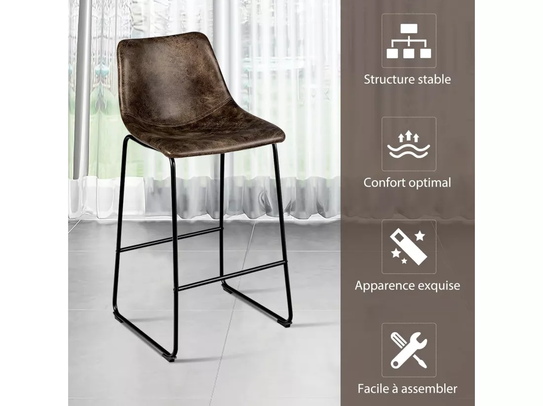Tabourets de Bar (lot de 2), Repose-pieds, Hauteur assise 75cm, Marron Rustique
