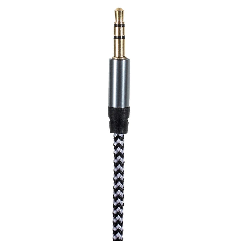 (100cm) Nylon Audio 3.5mm AUX Klinke Kabel (vergoldete Stecker) - Schwarz / Weiss