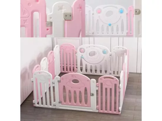 Parc bébé plastique pliable 12+2, avec Porte et Planche à Jouets Parc Centre d'activités, 128×128cm Parc Enfant - Rose