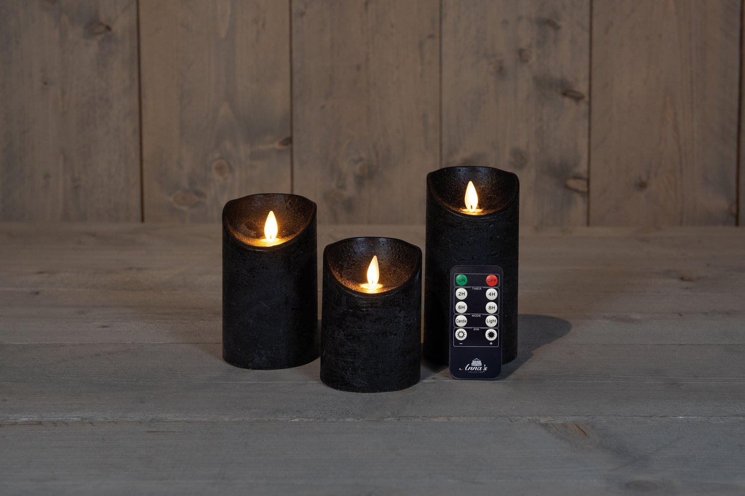 Anna's Collection LED stompkaars Rustiek zwart D 7,5 H 10 / 12, 5 / 15 cm 3 stuks