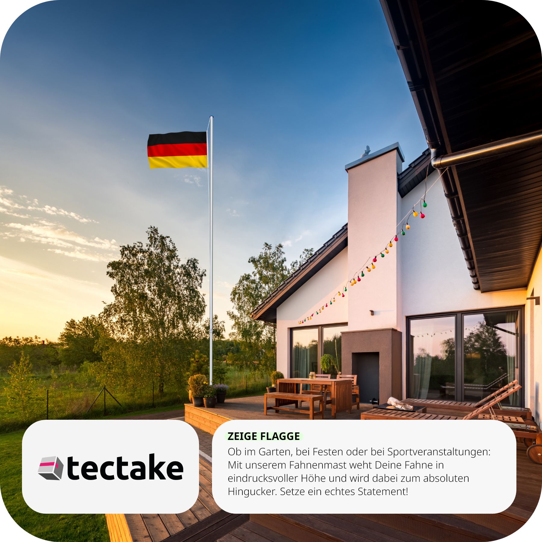 tectake® Fahnenmast, aus Aluminium, 6,25 m, inklusive Seilzug und Bodenhülse