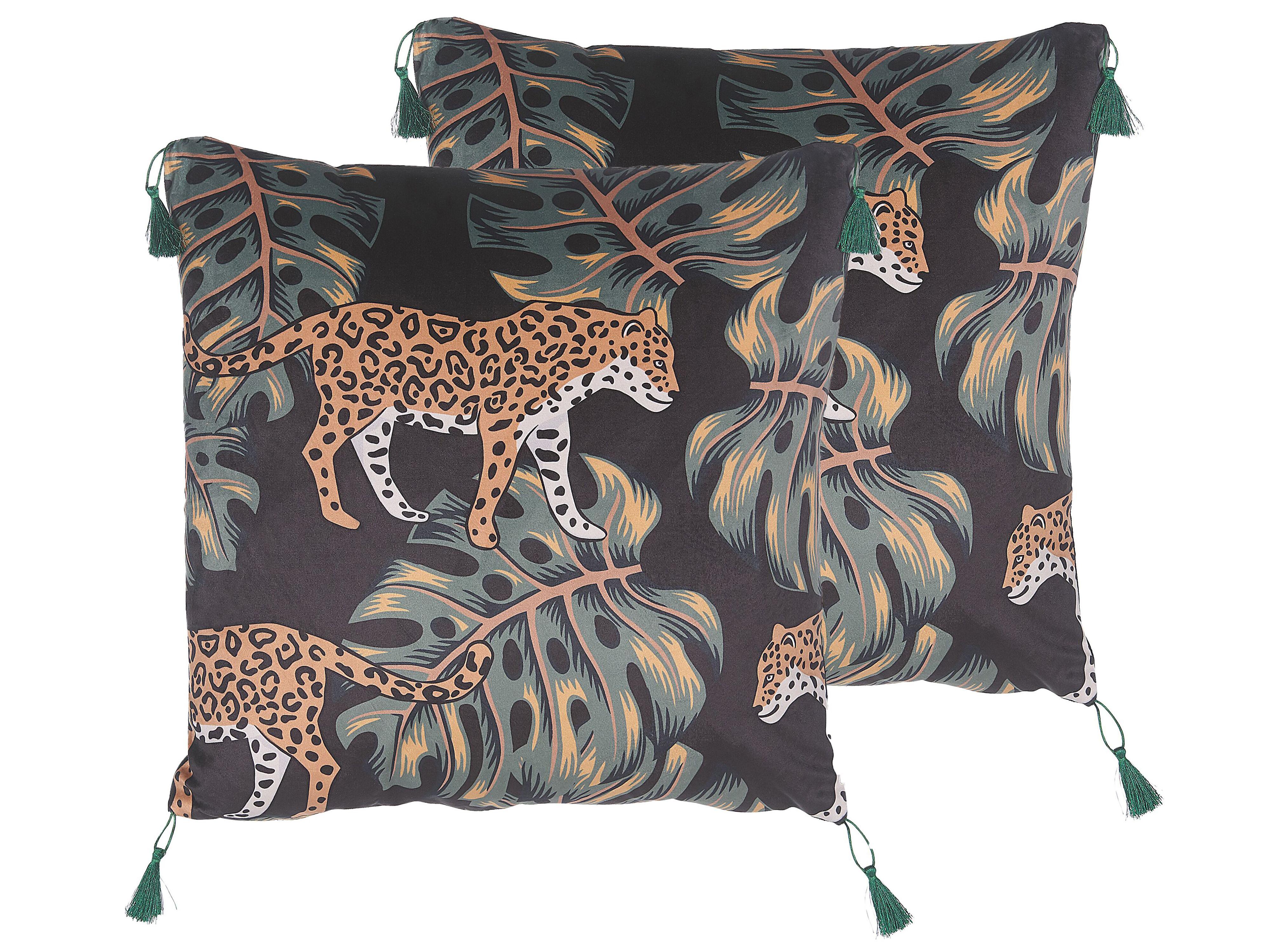 Set van 2 sierkussens KUHI Fluweel 45 x 45 cm Zwart dierenprint