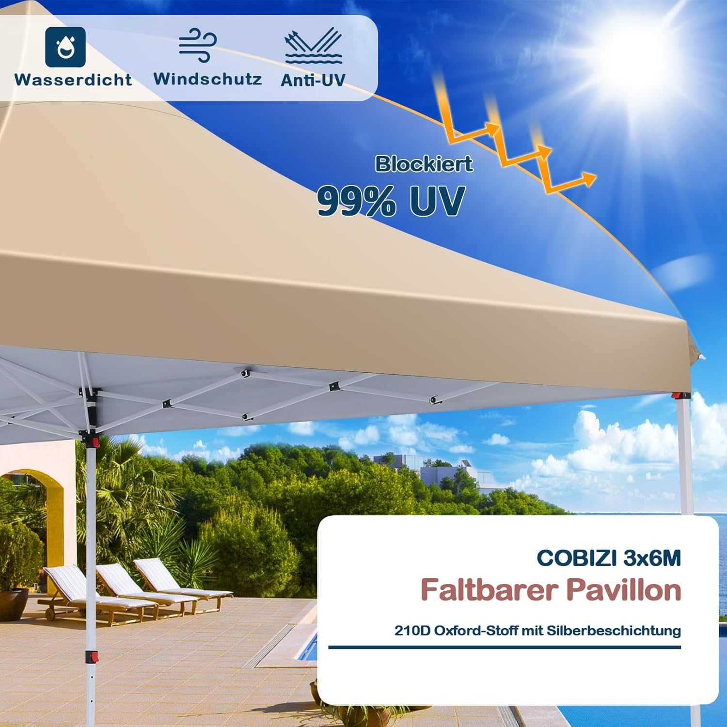 COBIZI Faltpavillon 3X6m Wasserdicht Stabil Pavillon 3x6m, Partyzelt Faltbar Anti-UV mit 6 Seitenwänden, Gartenpavillon Zelt für Hochzeiten, Freien, Garten
