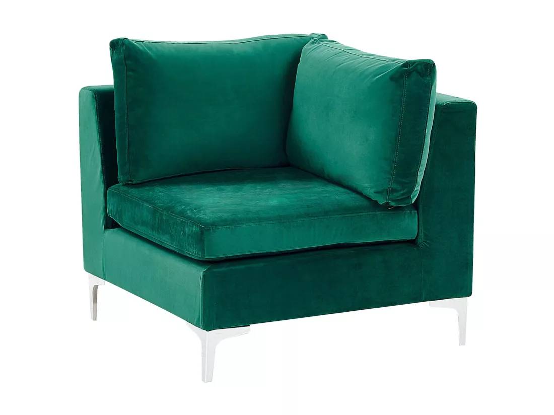 Canapé panoramique modulable en velours vert 6 places avec pouf EVJA
