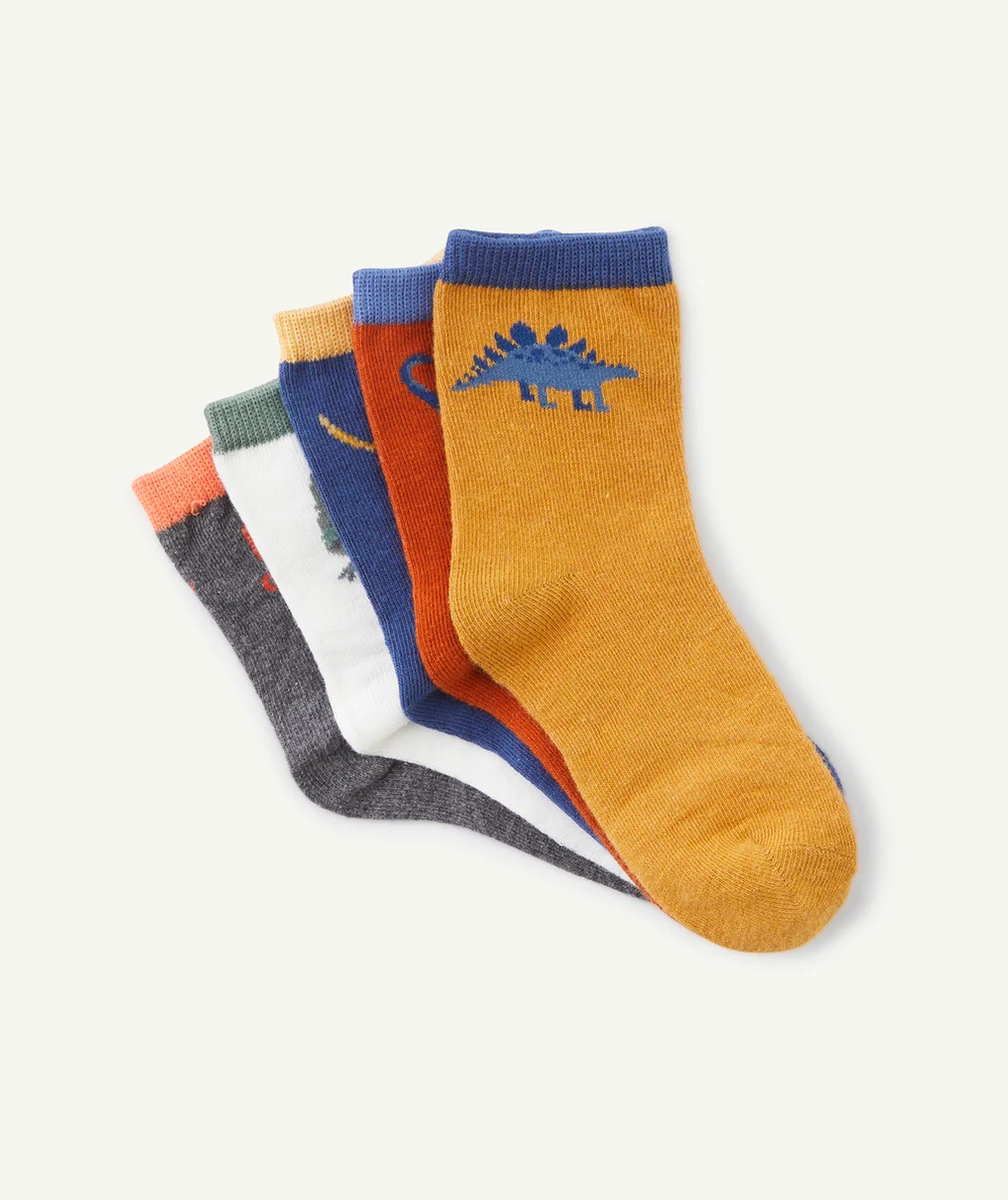 LOT DE 5 CHAUSSETTES GARÇON COLORÉES THÈME DINOSAURES