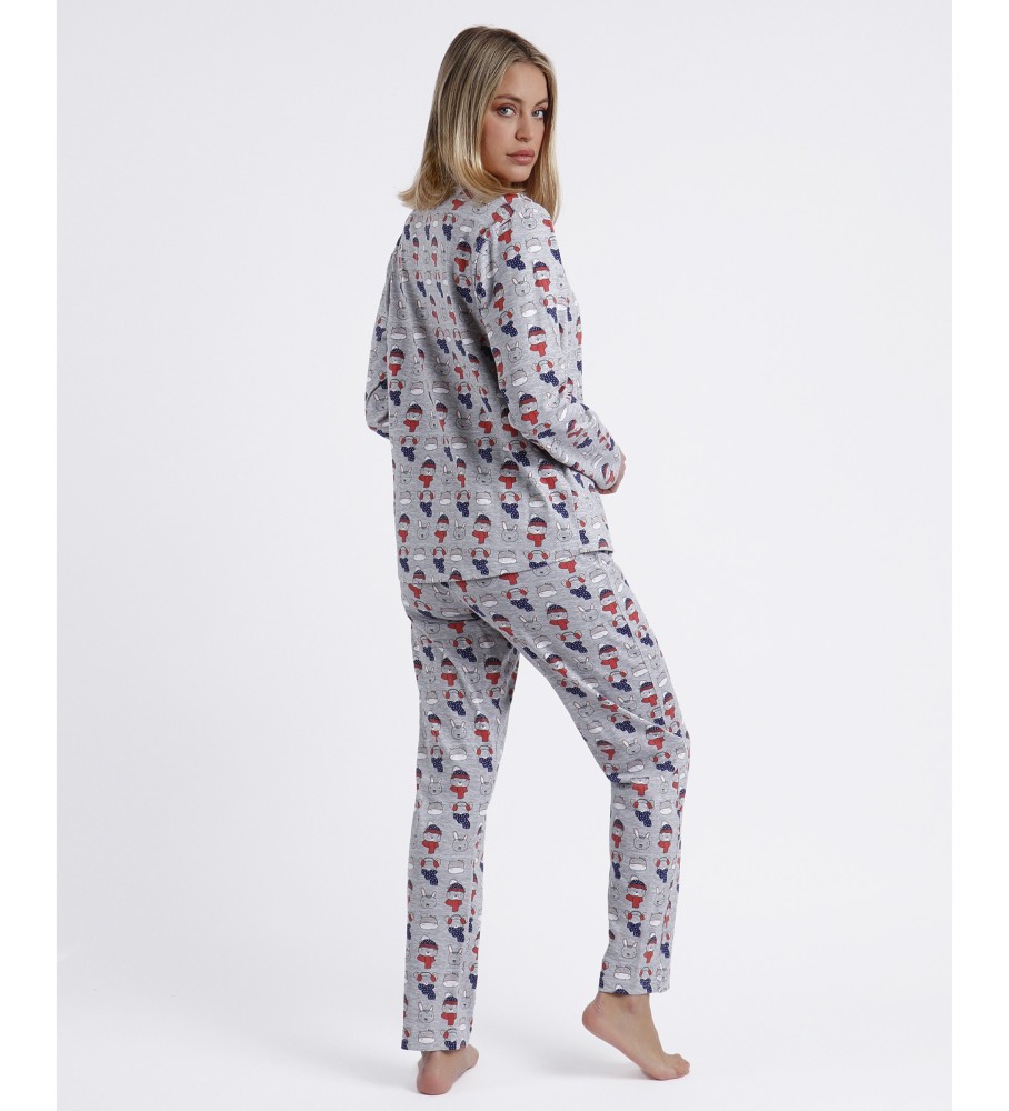 Pijama Admas de manga comprida aberto, estampa Bom Dia Ratinho Cinza