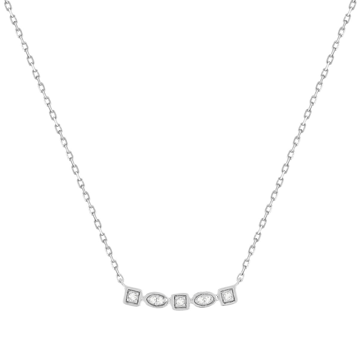 Collier or 375 blanc diamants, motif étoile 45 cm