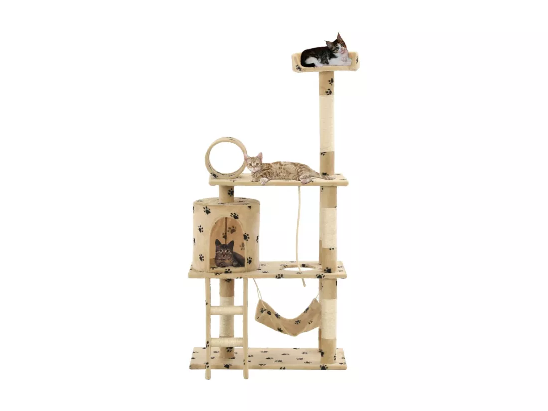 Arbre à chat avec griffoir en sisal 140cm Beige Motif de pattes