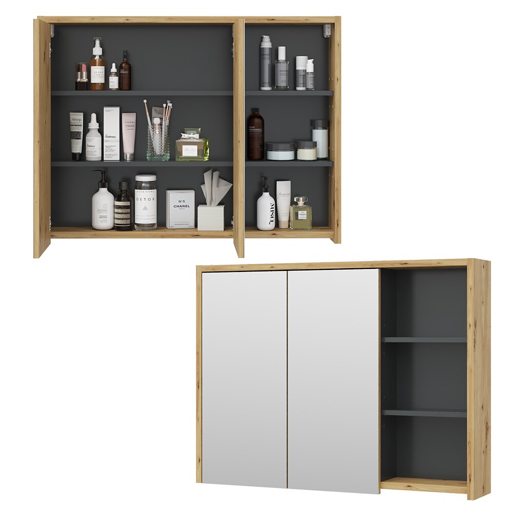 Vicco Spiegelschrank Viola Eiche Badschrank Badspiegel 2 Türen mit Ablagen Badmöbel
