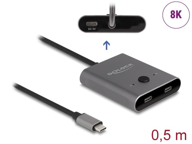 Delock Umschalter USB Type-C 2 auf 1, Bidirektional, 8K Delock USB 10 Gbps USB Type-C Switch 2 auf 1 bidirektional 8K