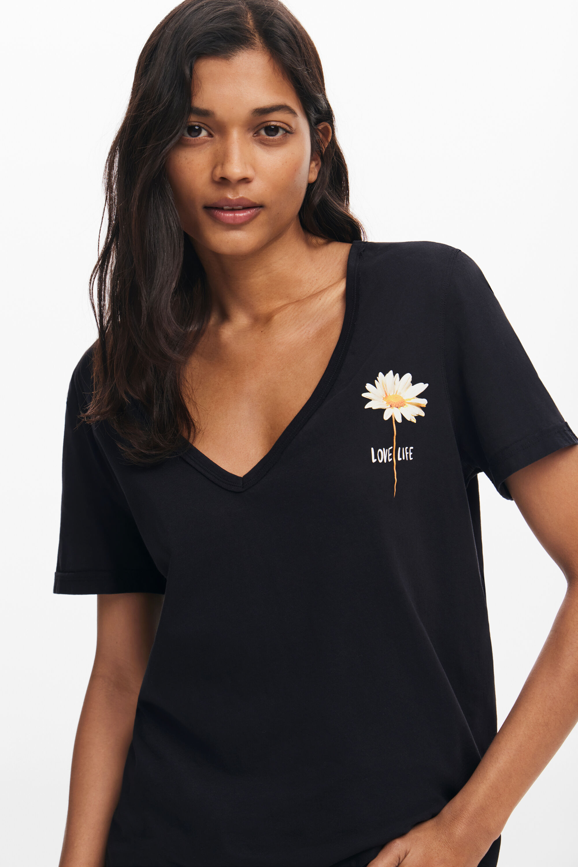 Blusa floral com decote em V