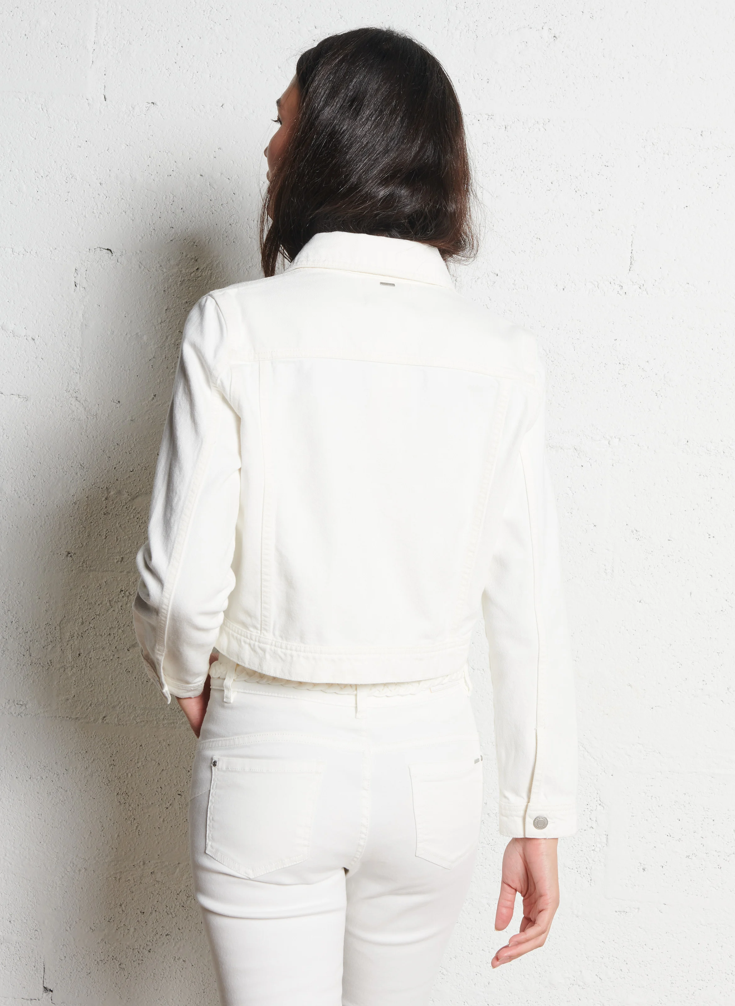 Veste en denim droit en coton | Blanc