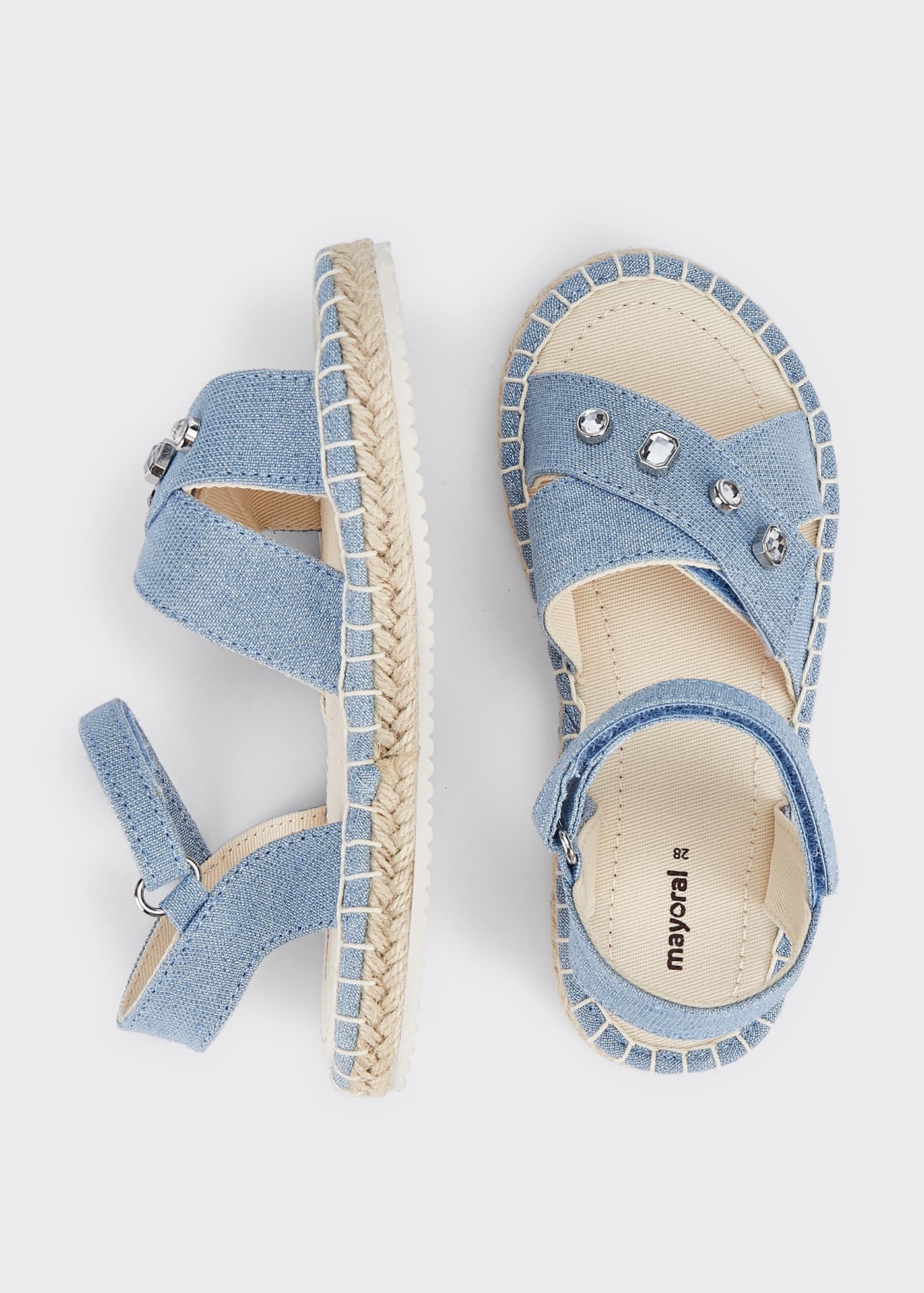 Sandália espadrille com fecho duplo de velcro para meninas