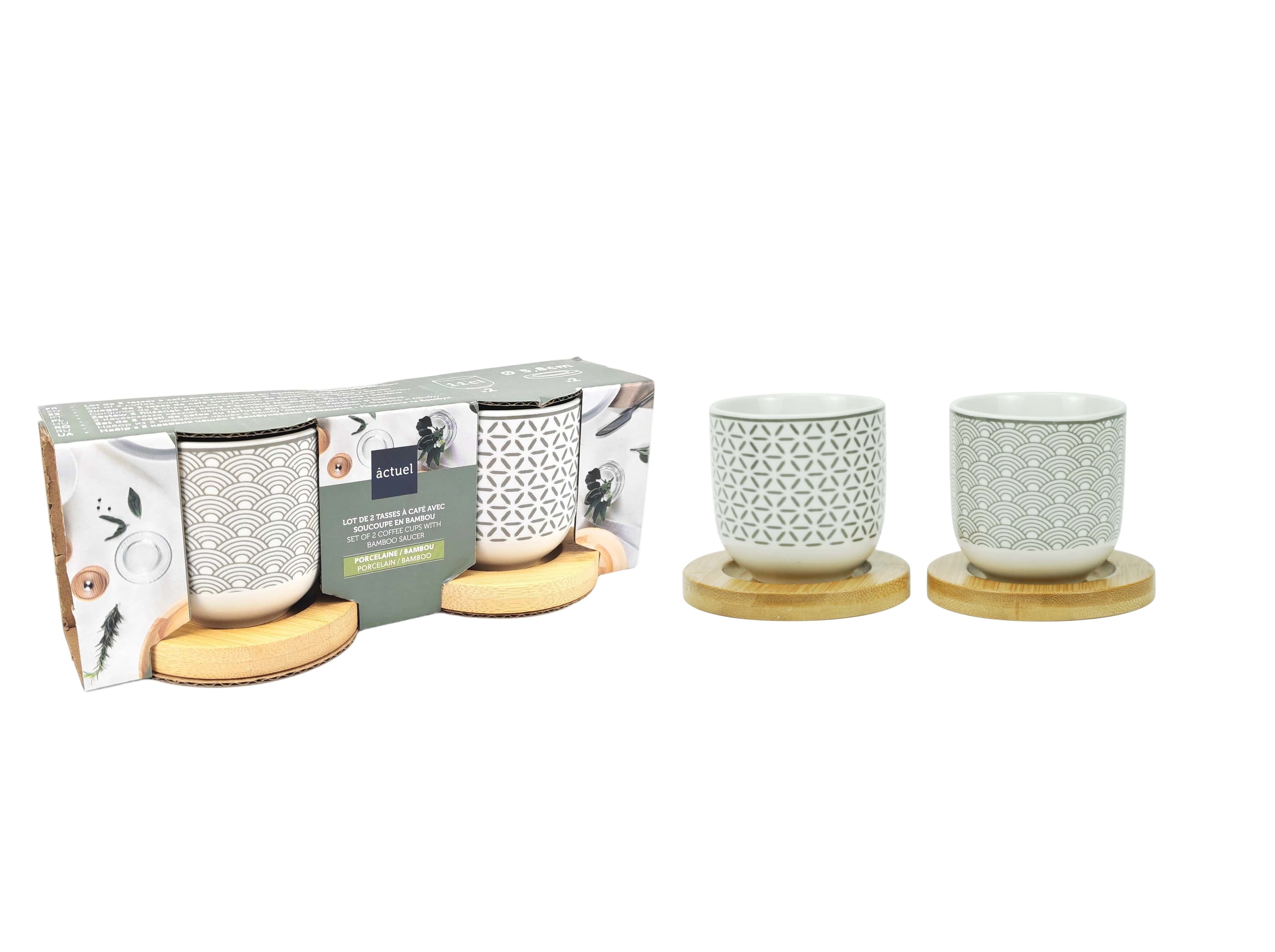 CONJUNTO DE 2 CANECAS GRAPHIC ACTUEL PORCELANA E MADEIRA 11CL