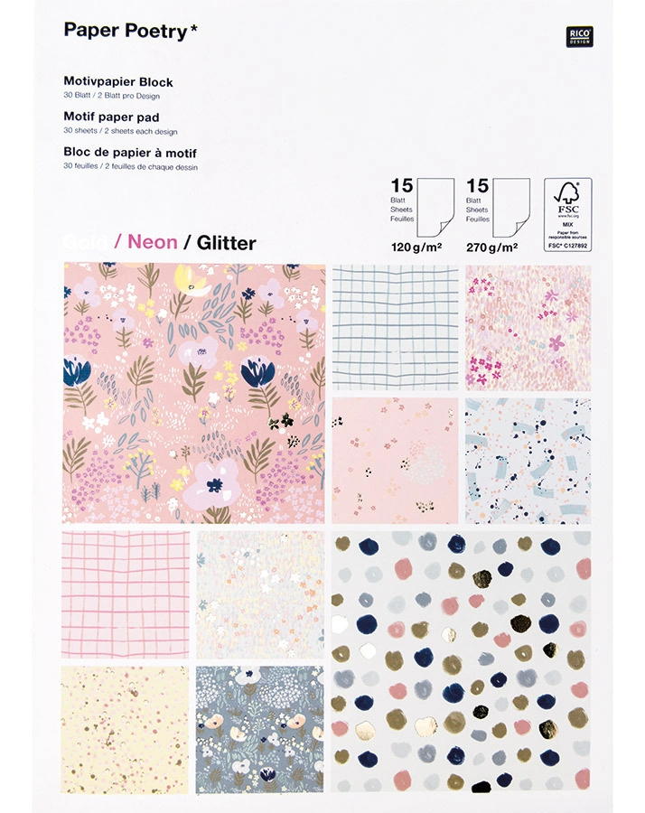 Motivpapier-Block CRAFTED NATURE 30 Blatt in neon/glitter