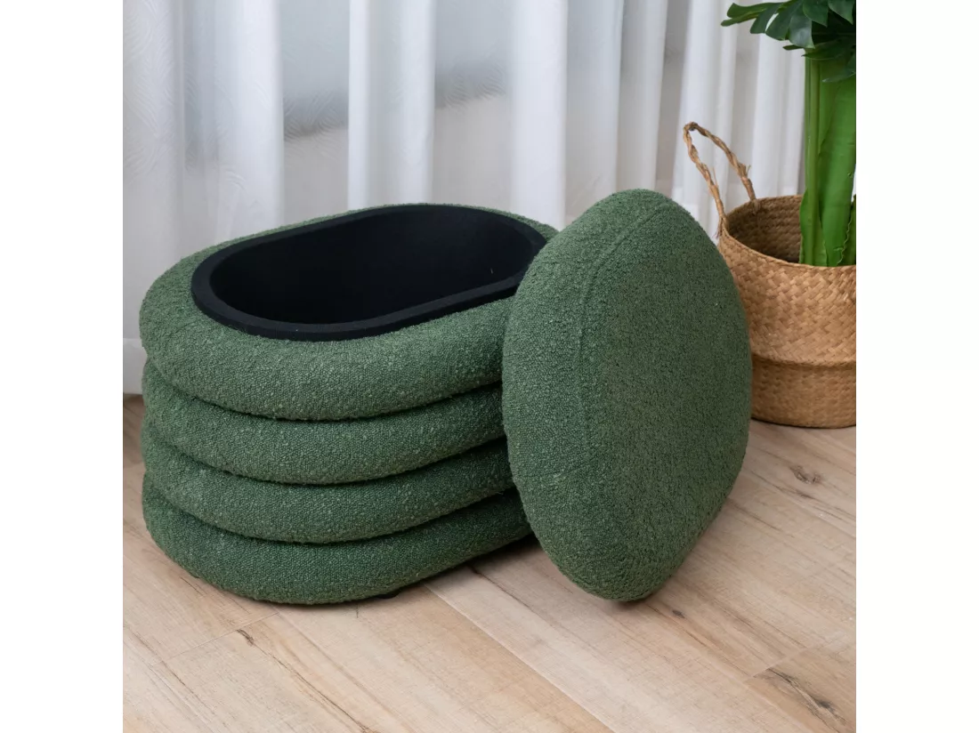 Pouf avec espace de rangement et revêtement en boucle
