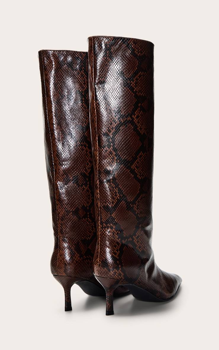 Chocolat Bottes Hautes À Talon Bas Bout Effilé Effet Synthétique Chocolat